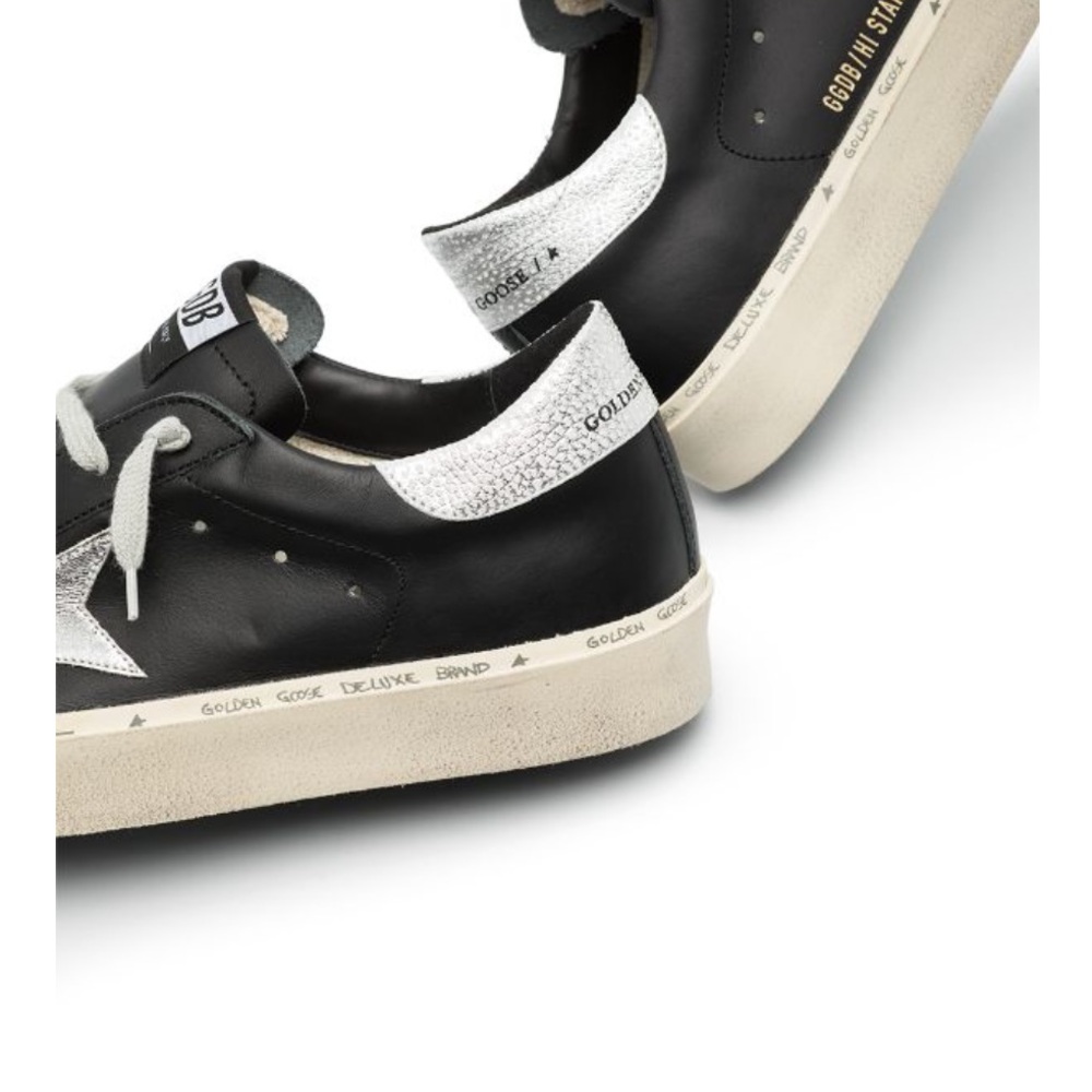 Golden Goose Black Leather Sneakers with Silver Star & gold laces - Picture 11 of 16
